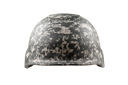 Camouflage helmet with a black and white pattern, isolated