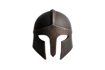 Helmet with a black face and a gold rim, isolated