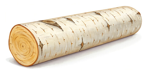 A Single Birch Firewood Log Isolated on a Clean White Background