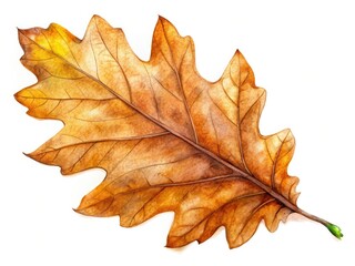 Miniature autumn oak leaf, captured in tilt-shift watercolor photography; a dry leaf's delicate beauty.