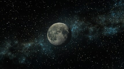 Obraz premium Gibbous moon in a starry night sky with nebula.
