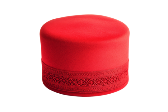 Red hat with a red band around it, isolated