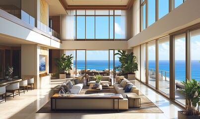 Expansive penthouse boasting an open-plan design with contemporary elegance, panoramic views, and refined urban sophistication