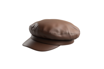 Brown leather hat with a leather band, isolated