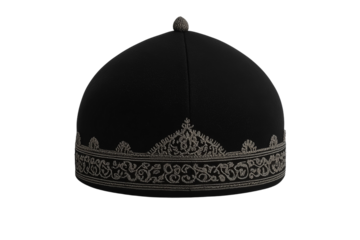 Black hat with gold trim, isolated