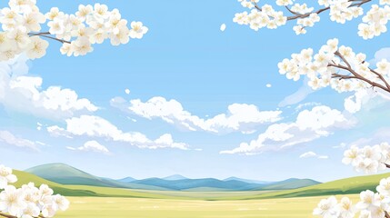 Obraz premium Bright Sunny Day, Golden Wheat Field Under Blue Sky with Fluffy Clouds