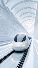 massive futuristic train station hub with ultra-streamlined hyperloop pods, transparent ceilings showcasing an AI-controlled weather system, robotic attendants assisting passengers, bright