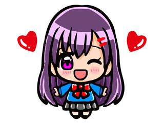 制服を着たかわいい女子高生SDキャラの落書き風イラスト素材4