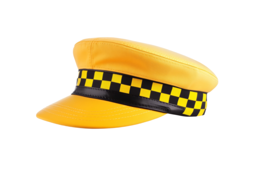 Yellow and black hat with a checkered band, isolated
