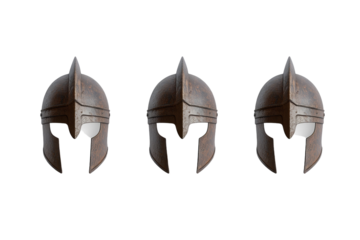 Three helmets with a pointed top and a black rim, isolated