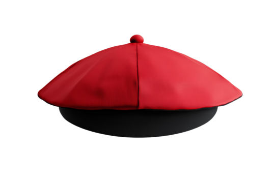 Red hat with a black band sits on a white background, isolated