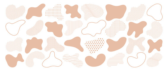 Freeform shape. Collection of hand drawn abstract irregular blobs. Basic stains geometric. Vector set isolated on transparent background.