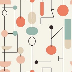 Minimal seamless space illustration. A vibrant, abstract pattern featuring geometric shapes and a mix of soft colors on a light background, creating a modern artistic design.