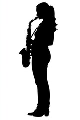 Naklejka premium Woman play saxophone silhouette performance musician.