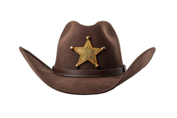 Brown cowboy hat with a star on it, isolated