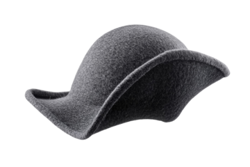 Gray hat with a brim and a black band, isolated