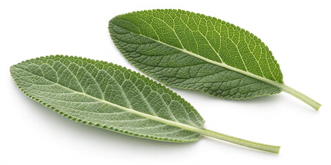 Obraz premium Fresh Whole Sage Leaves Isolated on a Clean White Background for Culinary Use