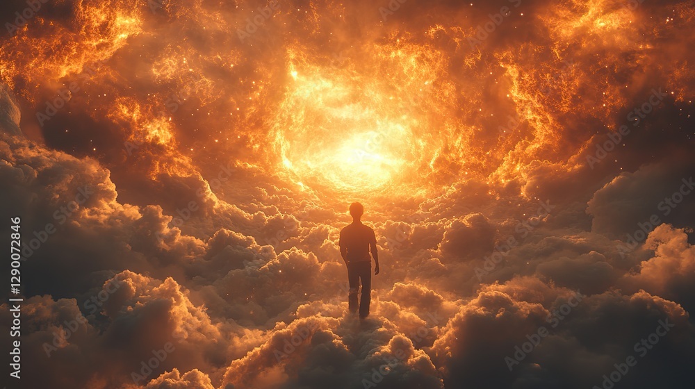 Poster man flying in the clouds