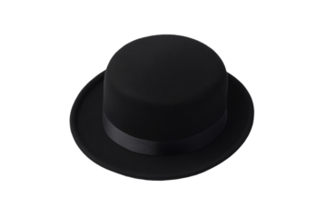 Black hat with a ribbon around it, isolated