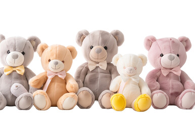 Collection of Plush Teddy Bears in Pastel Colors with transparent Background.