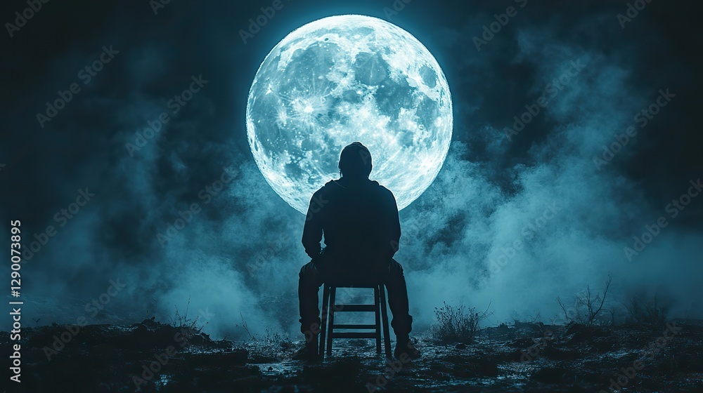Leinwandbilder man standing on a ladder to reach the moon 3d rendering