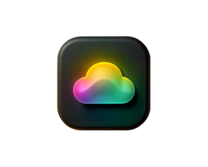 A colorful and sleek iridescent cloud icon, symbolizing cloud computing and technology, isolated on a white background, ideal for digital, tech, and modern apps.