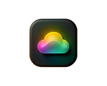 A colorful and sleek iridescent cloud icon, symbolizing cloud computing and technology, isolated on a white background, ideal for digital, tech, and modern apps.