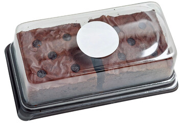 Chocolate Brownie in Clear Plastic Box with Chocolate Chips