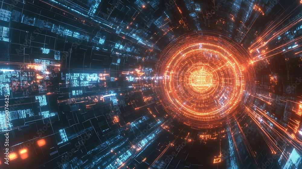 Aufkleber futuristic technology tunnel. 3d rendering digital hi tech background