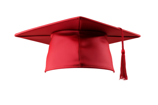 Red graduation cap with a red tassel, isolated