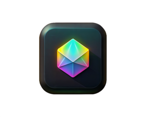 A glowing, iridescent NFT marketplace icon, isolated on white background, symbolizing digital assets, cryptocurrency, and blockchain technology in a modern design.