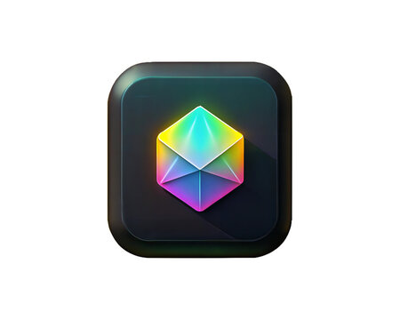 A glowing, iridescent NFT marketplace icon, isolated on white background, symbolizing digital assets, cryptocurrency, and blockchain technology in a modern design.