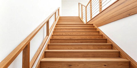Stylish Wooden Staircases Showcasing Craftsmanship and Design Isolated on a White Background
