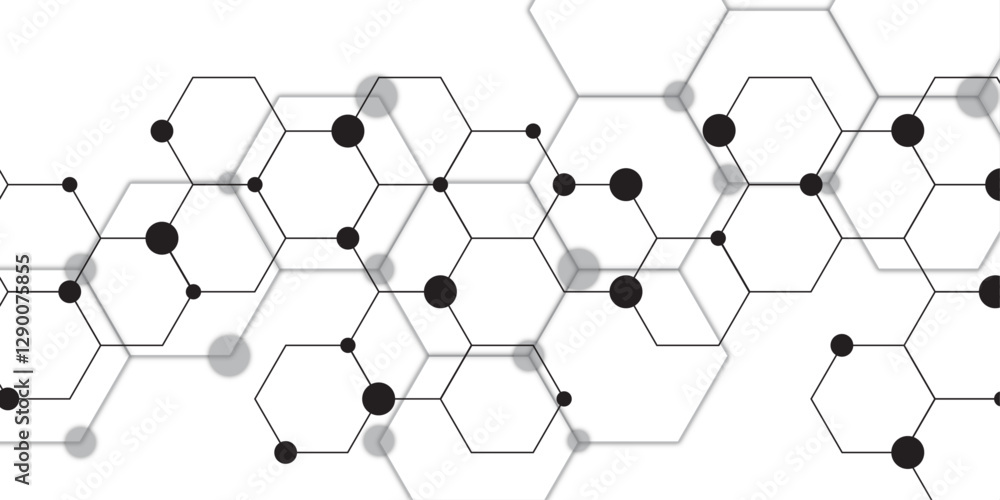 Leinwandbilder Abstract hexagonal molecules Technology background and science design. Geometric white and gray banner design with hexagons. Schematic diagram of carbon nanotubes. Molecular structure tech.