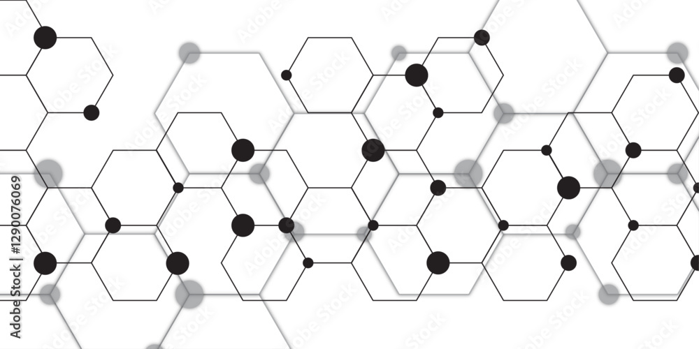 Poster Abstract hexagonal molecules Technology background and science design. Geometric white and gray banner design with hexagons. Schematic diagram of carbon nanotubes. Molecular structure tech.