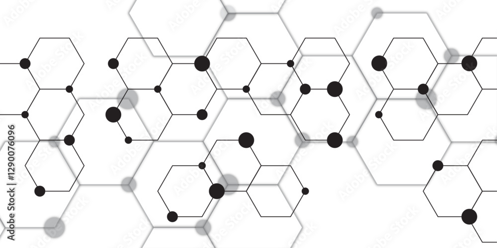 Aufkleber Abstract hexagonal molecules Technology background and science design. Geometric white and gray banner design with hexagons. Schematic diagram of carbon nanotubes. Molecular structure tech.