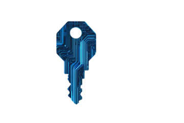 Blue key with a blue background, isolated