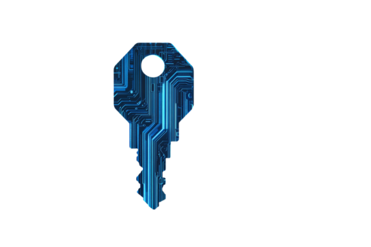 Blue key with a blue background, isolated