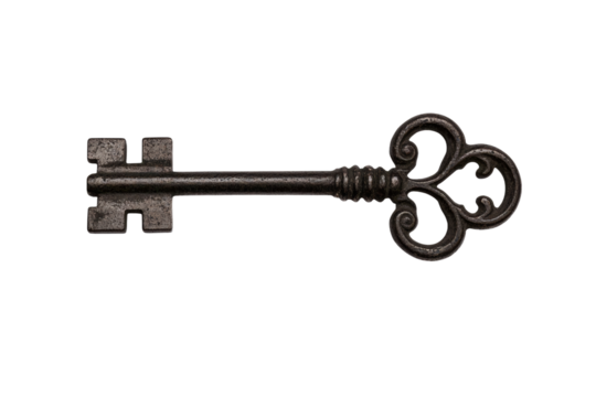 Key with a heart design on it, isolated