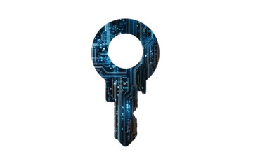 Key with a blue background and a white background, isolated