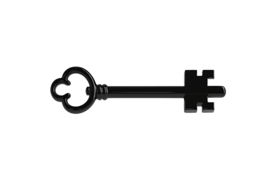 Black key with a gold handle, isolated