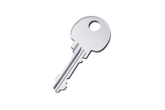 Silver key with a hole in the middle, isolated