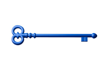 Blue key with a silver handle, isolated