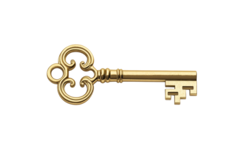 Gold key with a gold handle, isolated