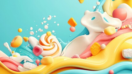 Naklejka premium A colorful swirl of candy and ice cream with a blue background
