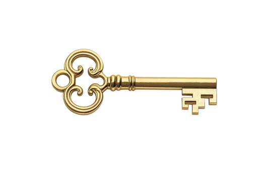 Gold key with a gold handle, isolated