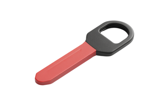 Red and black key with a black handle, isolated