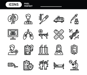 Collection of medical and health icons vector design. Editable.