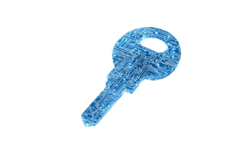 Blue key with a blue background, isolated