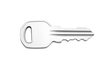 Silver key with a hole in the middle, isolated